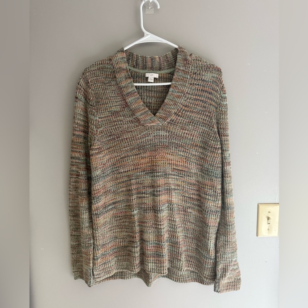 J Jill Multicolored Knit V Neck Sweater Women’s SZ S Long Sleeve Cotton Blend